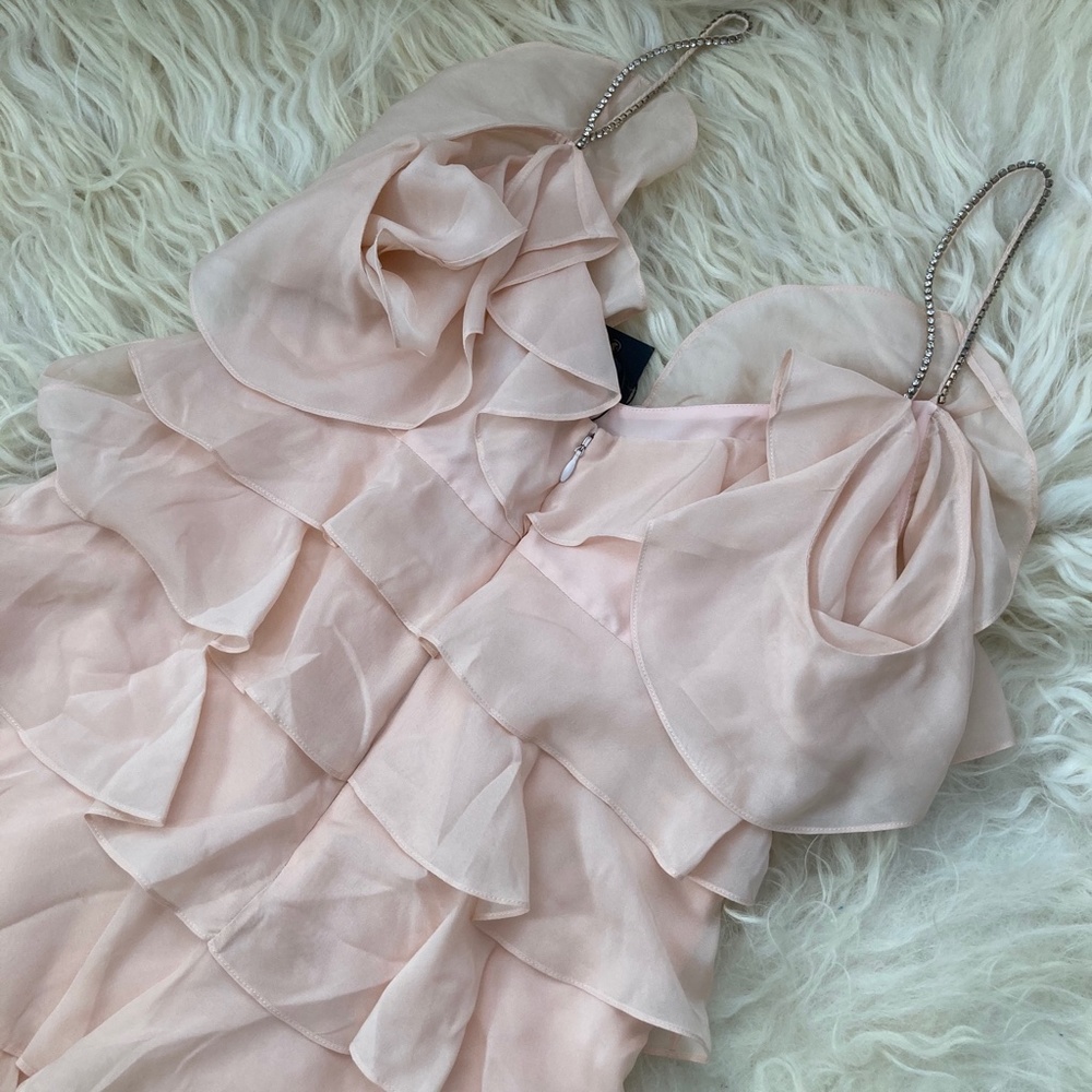 RACHEL ZOE Silk Ruffle & Crystal Accents Mini Dress - Picture 11 of 14